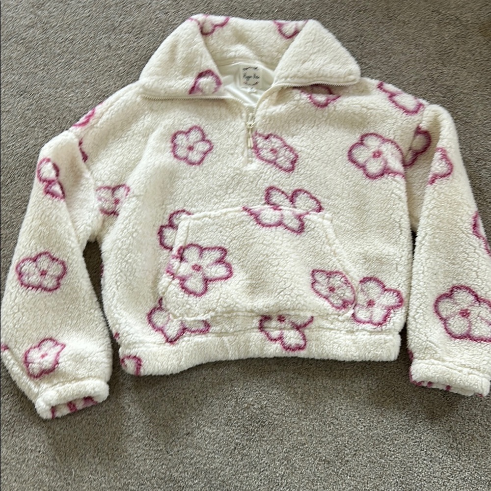 Hippie Rose White and Pink Sherpa Hoodie with Floral Print
